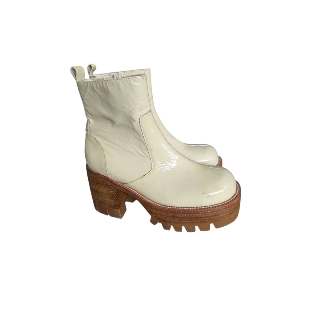 Jeffrey Campbell Quavo Platform Ankle Boots Patent Leather Ivory 9 Chunky‎ Y2K